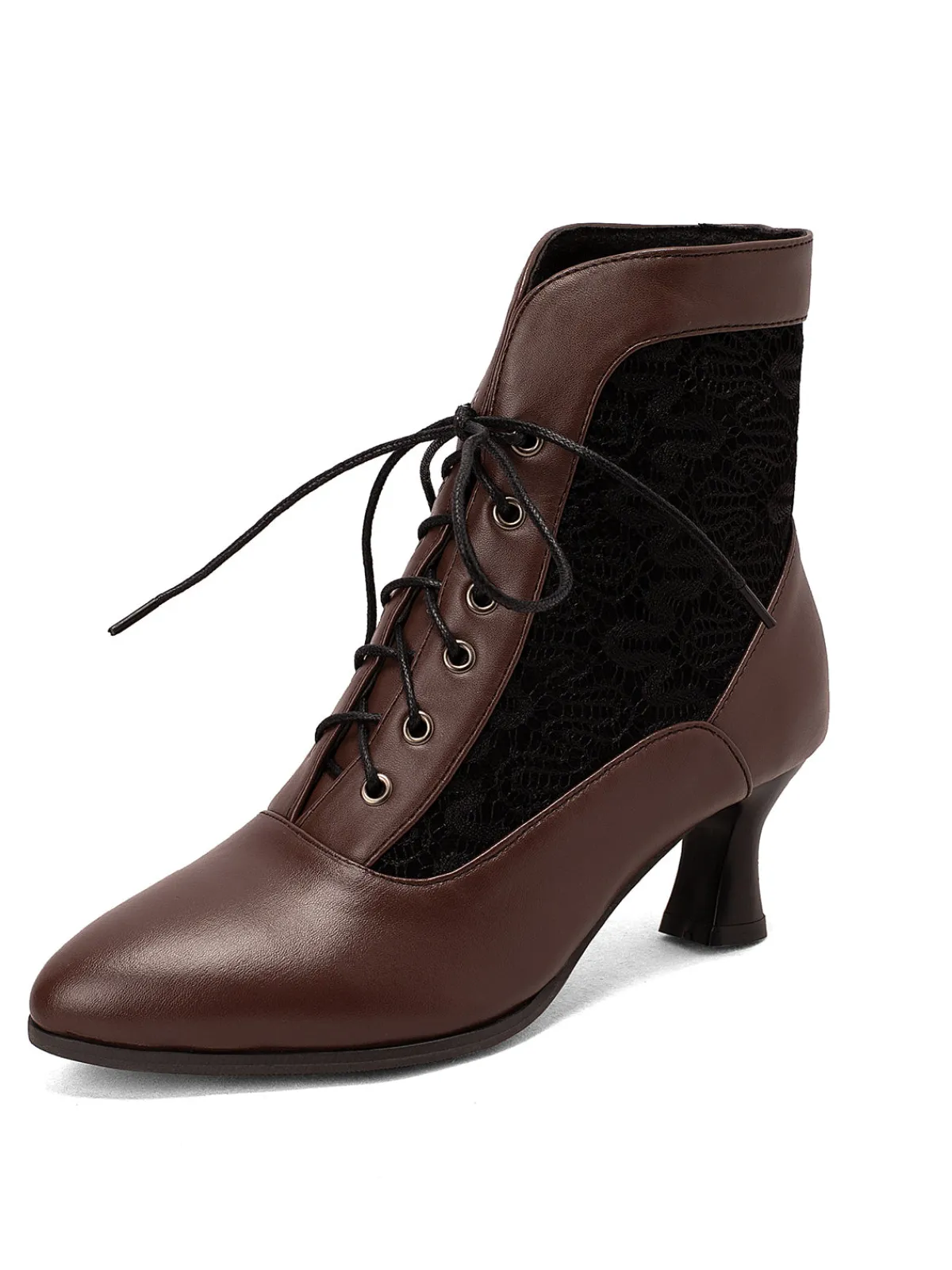 Sale Retro Stage Lace Pointed Leather Heel Vintage Boots