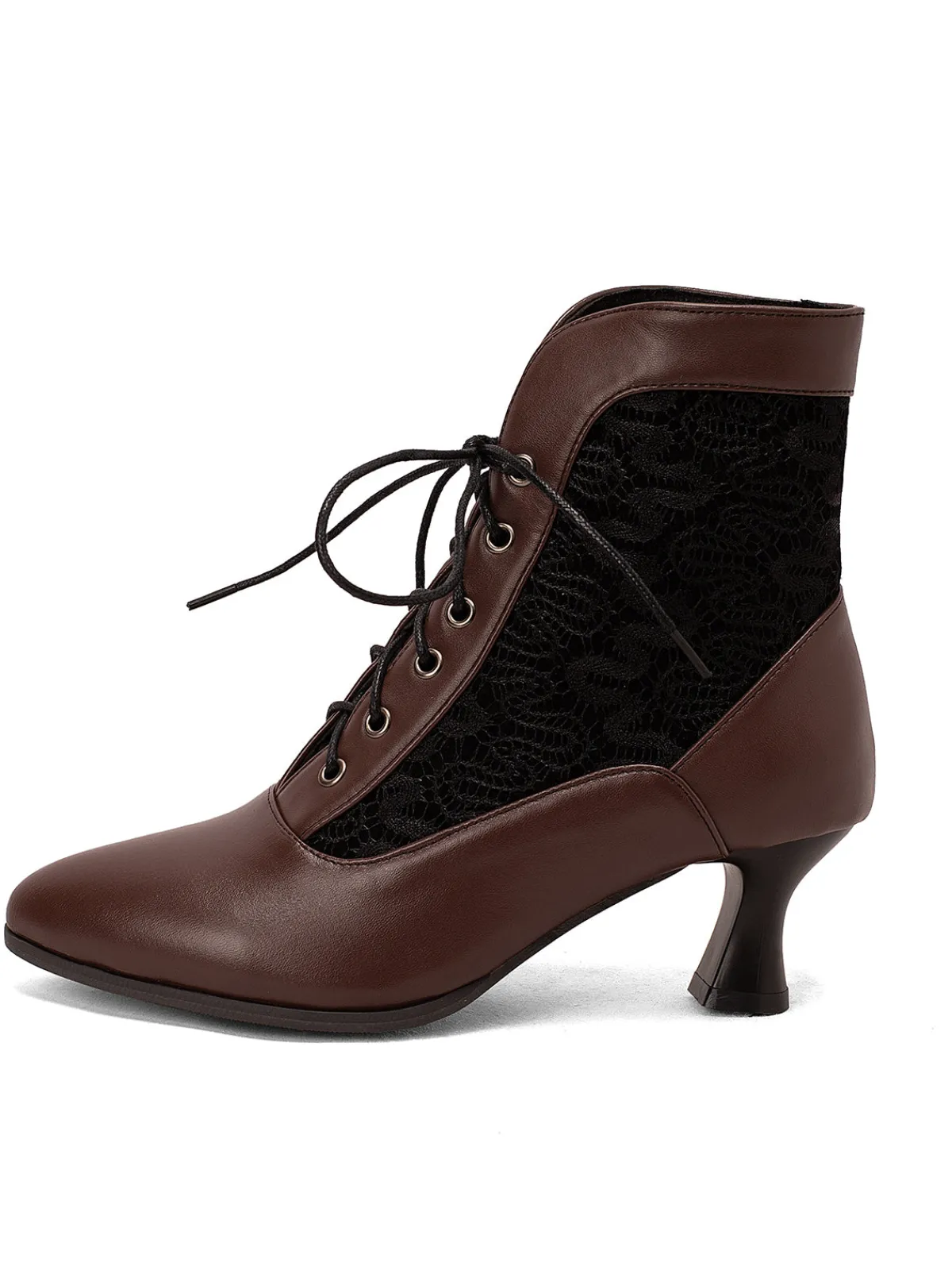 Sale Retro Stage Lace Pointed Leather Heel Vintage Boots