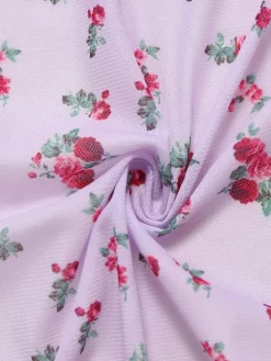 Fashion Retro Stage 1930s Ditsy Floral Bow Slip Nightdress Lavender