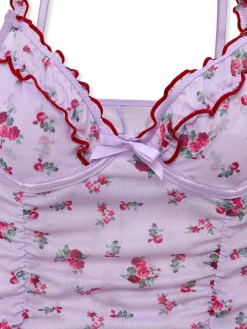 Fashion Retro Stage 1930s Ditsy Floral Bow Slip Nightdress Lavender