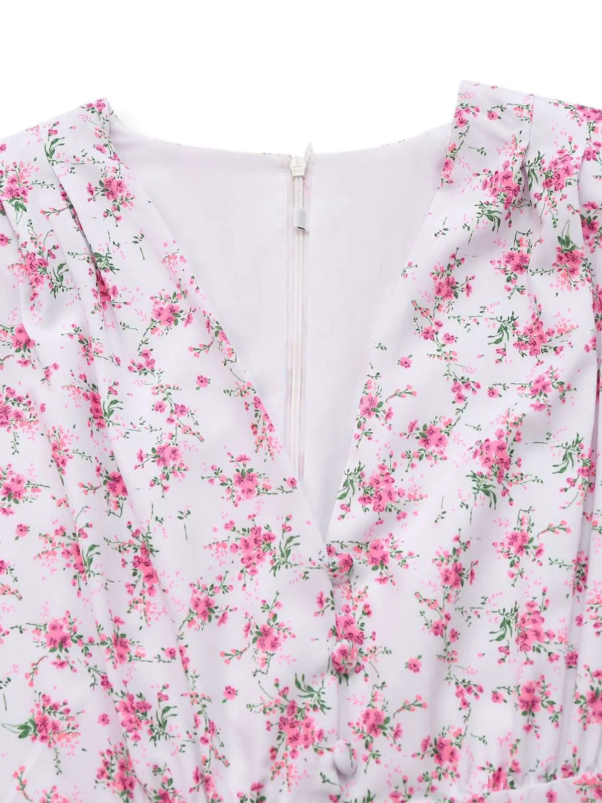 Sale Retro Stage 1940s Ditsy Floral V-Neck Puff Sleeve Dress Lavender