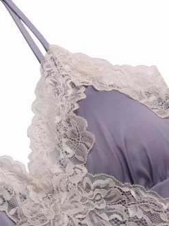 Best Retro Stage 1940s Lace Satin Patchwork Nightgown Lavender