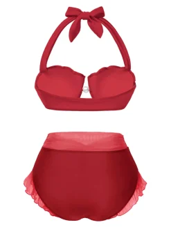 Online Retro Stage Lavender 1970s Mermaid Shell Halter Bikini Set