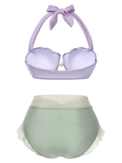 Online Retro Stage Lavender 1970s Mermaid Shell Halter Bikini Set