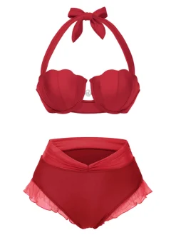 Online Retro Stage Lavender 1970s Mermaid Shell Halter Bikini Set