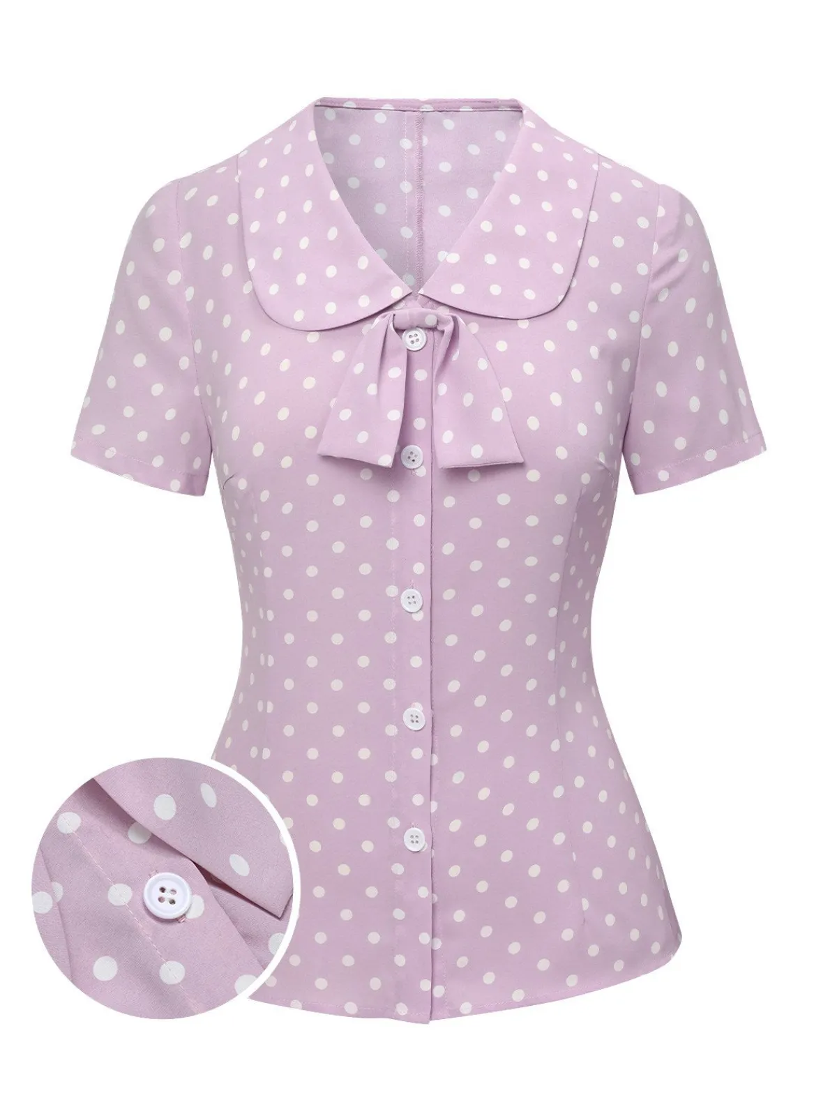 Online Retro Stage 1940s Polka Dots Lapel Blouse Lavender