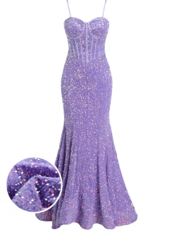 Outlet Retro Stage 1920s Sequined Corset Mermaid Dress Lavender