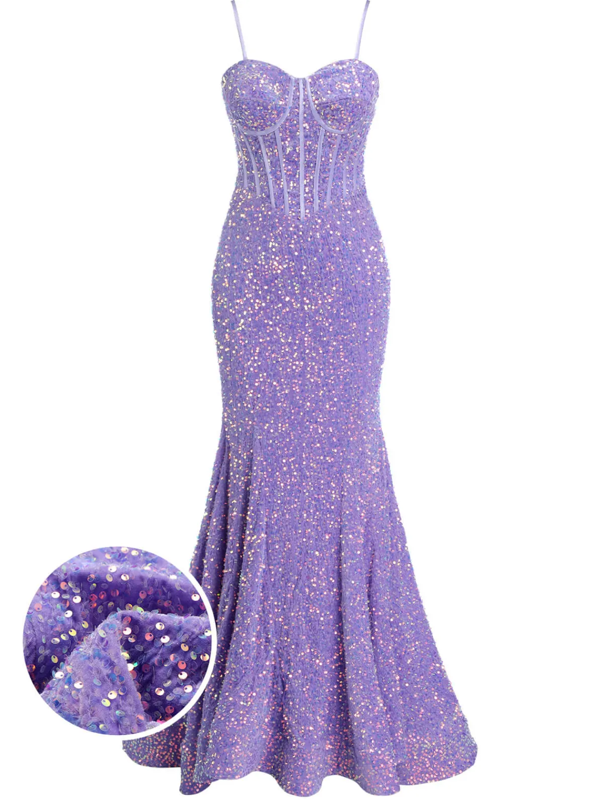 Outlet Retro Stage 1920s Sequined Corset Mermaid Dress Lavender