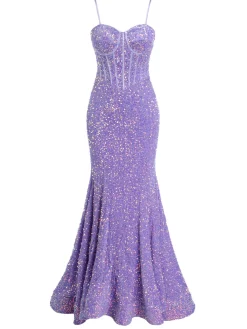 Outlet Retro Stage 1920s Sequined Corset Mermaid Dress Lavender