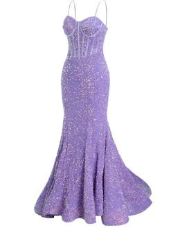 Outlet Retro Stage 1920s Sequined Corset Mermaid Dress Lavender