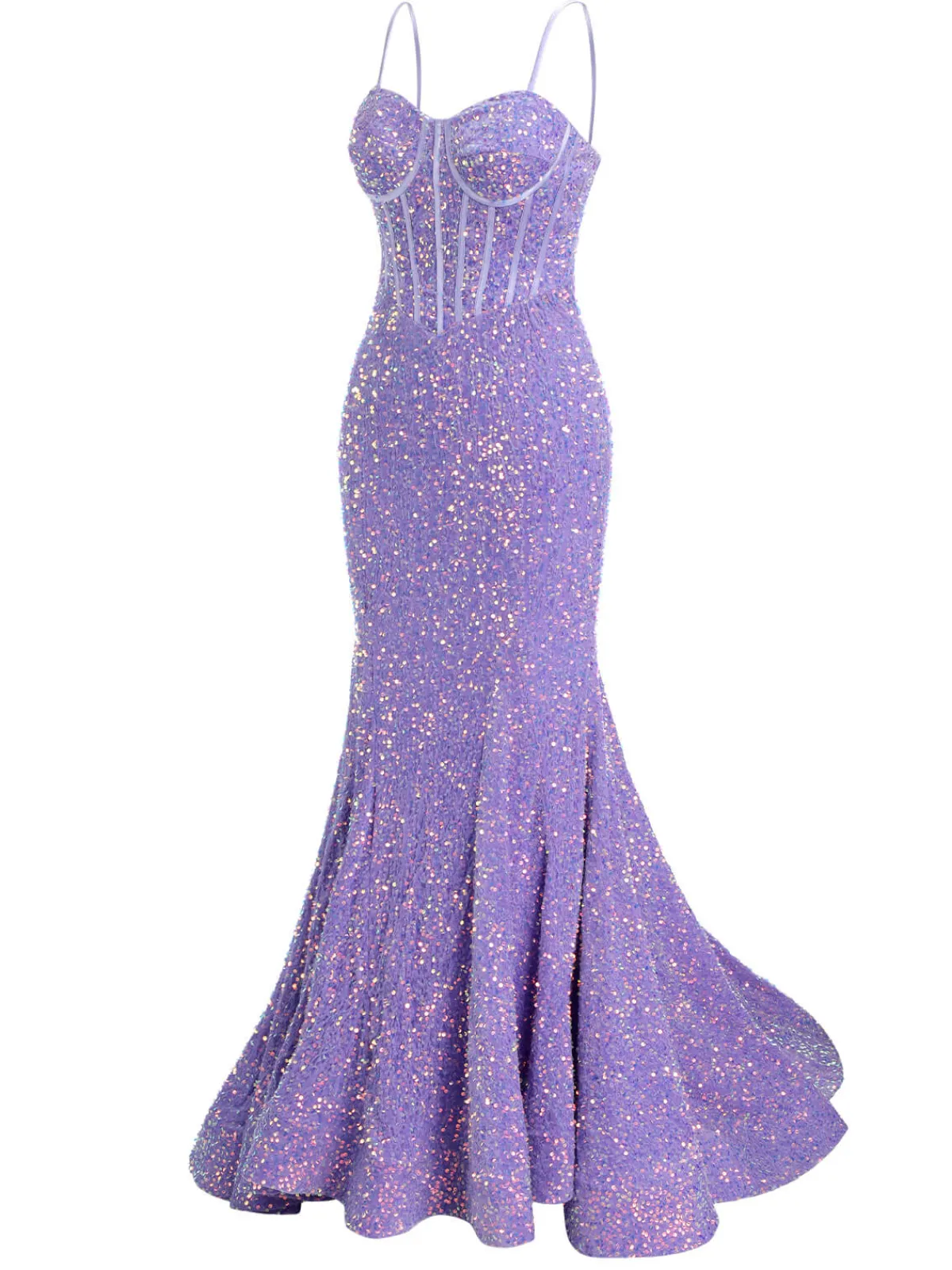 Outlet Retro Stage 1920s Sequined Corset Mermaid Dress Lavender