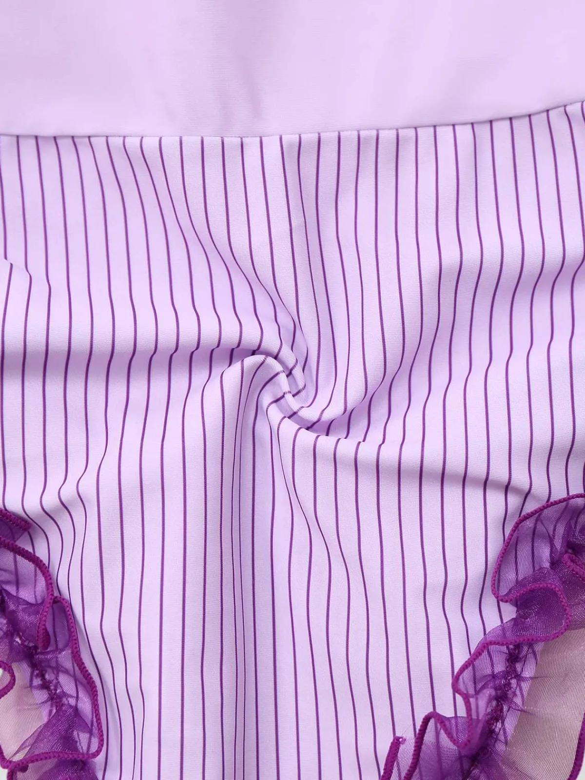 New Retro Stage 1950s Stripe Mesh Ruffle One-Piece Swimsuit Lavender