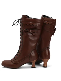 Best Retro Stage Leather Bow Lace-Up Calf High Boots