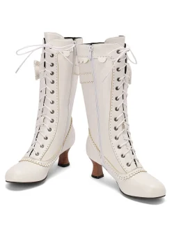 Best Retro Stage Leather Bow Lace-Up Calf High Boots