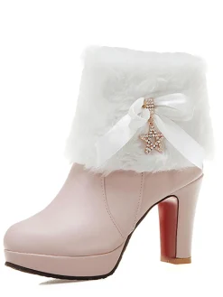 Outlet Retro Stage Leather Rhinestone Fur Patchwork High Boots