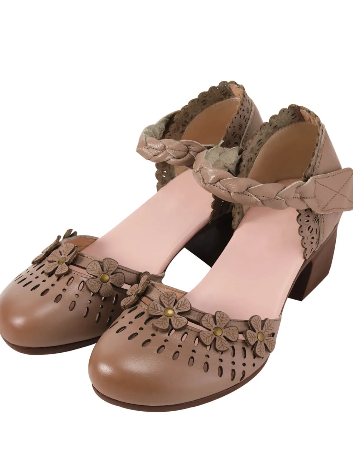 Outlet Retro Stage Leather Vintage Hollow-out High Heeled Sandals