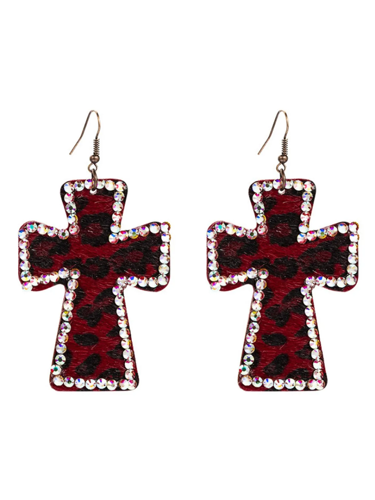 Discount Retro Stage Leopard Rhinestones Cross Pendant Earrings
