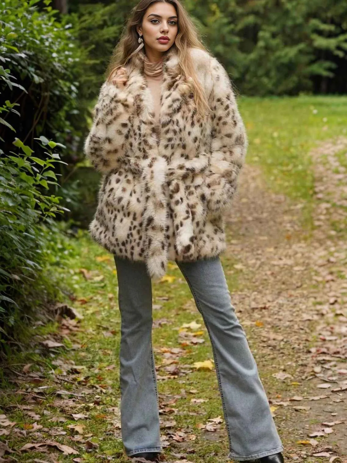 Discount Retro Stage 1940s Imitation Fur Coat With Belt Leopard