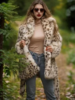 Discount Retro Stage 1940s Imitation Fur Coat With Belt Leopard