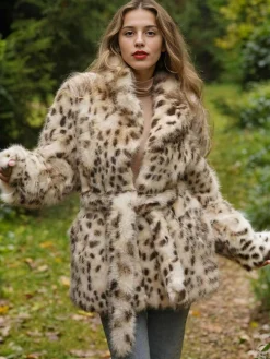 Discount Retro Stage 1940s Imitation Fur Coat With Belt Leopard