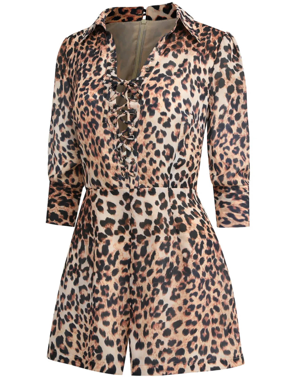 New Retro Stage 1950s Lapel Lace-Up Vintage Romper Leopard