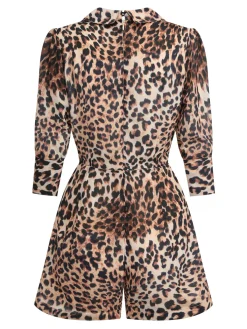 New Retro Stage 1950s Lapel Lace-Up Vintage Romper Leopard