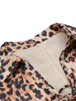 New Retro Stage 1950s Lapel Lace-Up Vintage Romper Leopard