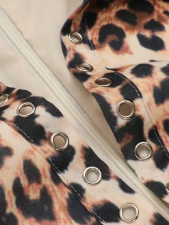 New Retro Stage 1950s Lapel Lace-Up Vintage Romper Leopard
