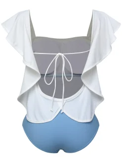 Outlet Retro Stage 1960s Backless One-piece Swimsuit Light Blue