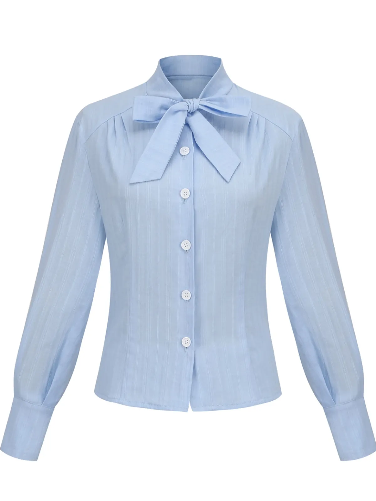 Clearance Retro Stage 1950s Bow Collar Blouse Light Blue