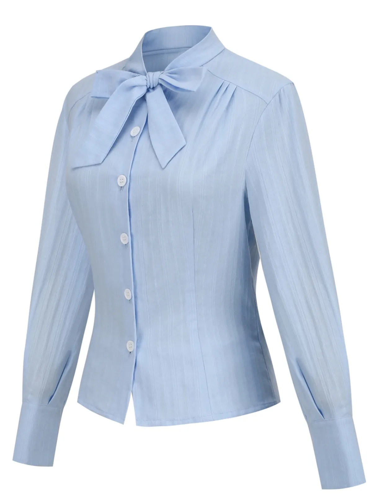 Clearance Retro Stage 1950s Bow Collar Blouse Light Blue