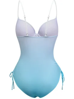 Fashion Retro Stage 1940s Bow Spaghetti Strap One-Piece Swimsuit Light Blue