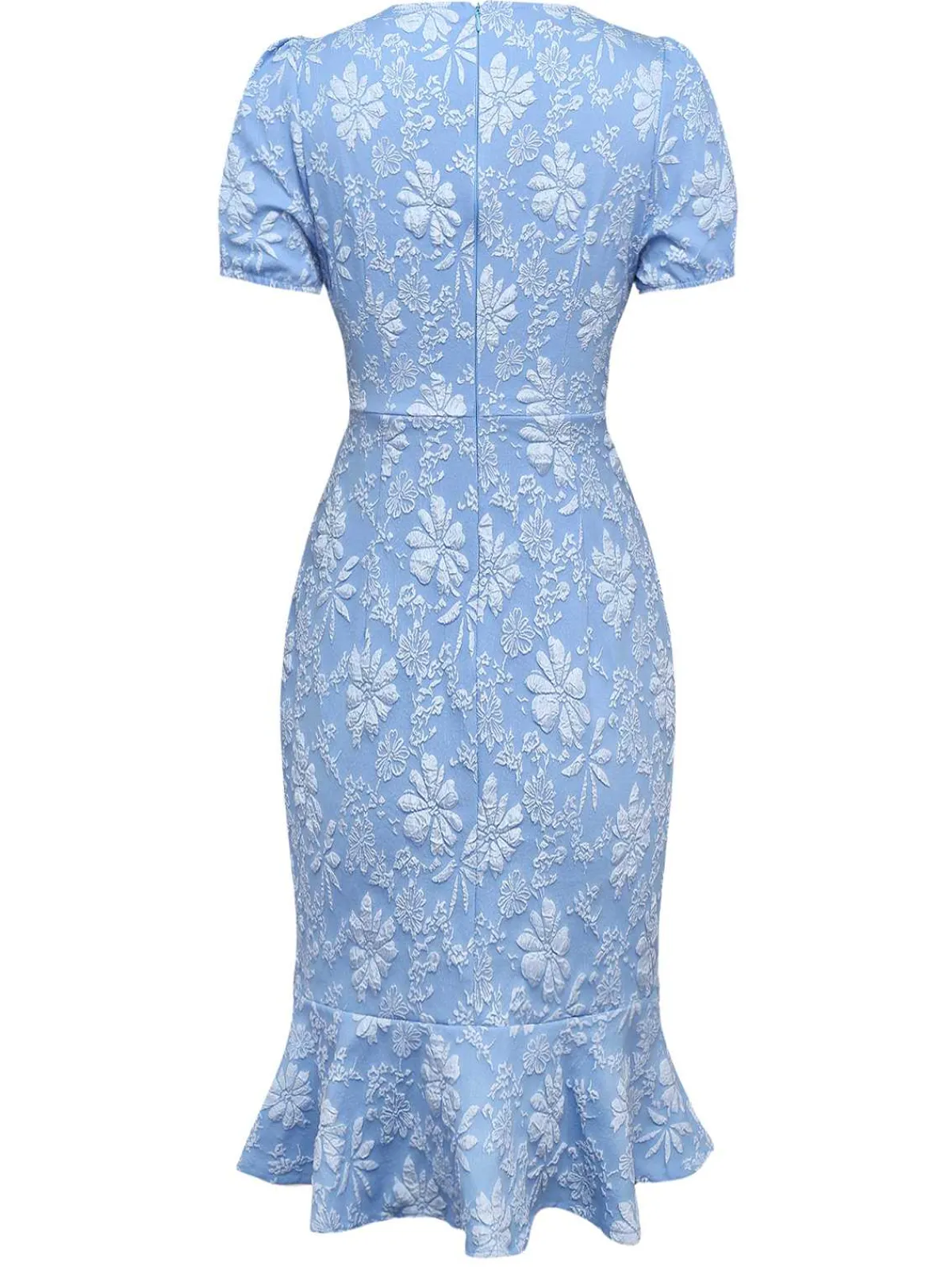 New Retro Stage 1930s Daisy Puff Sleeve Dress Light Blue