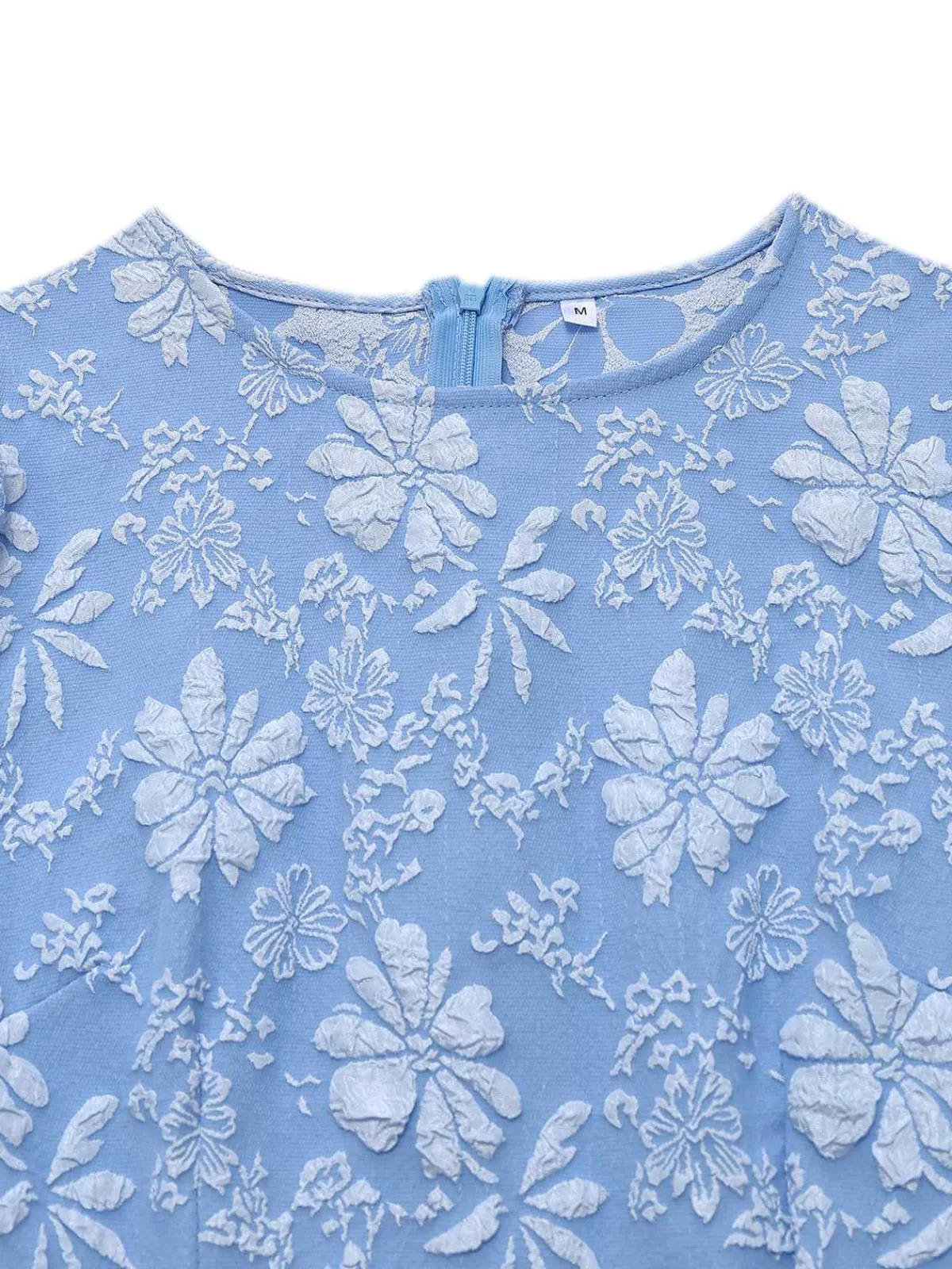 New Retro Stage 1930s Daisy Puff Sleeve Dress Light Blue