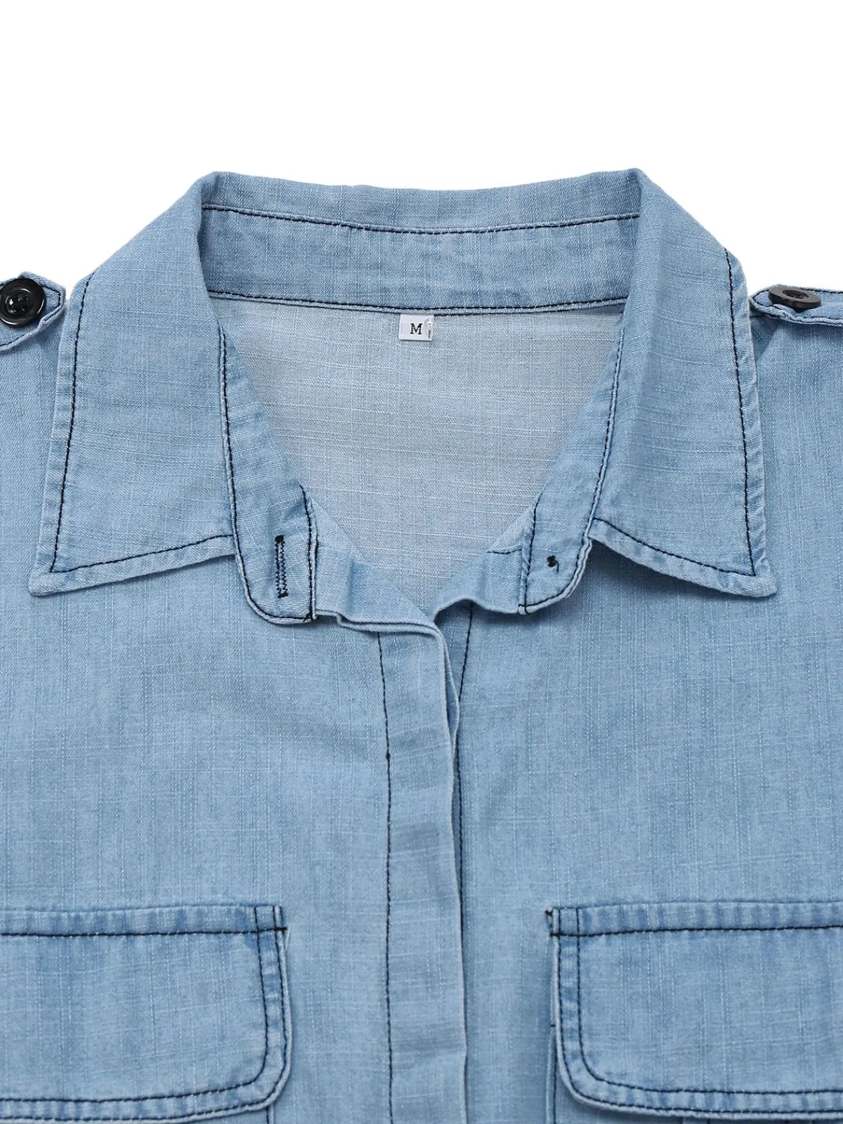 Best Retro Stage 1950s Denim Button Lapel Romper Light Blue