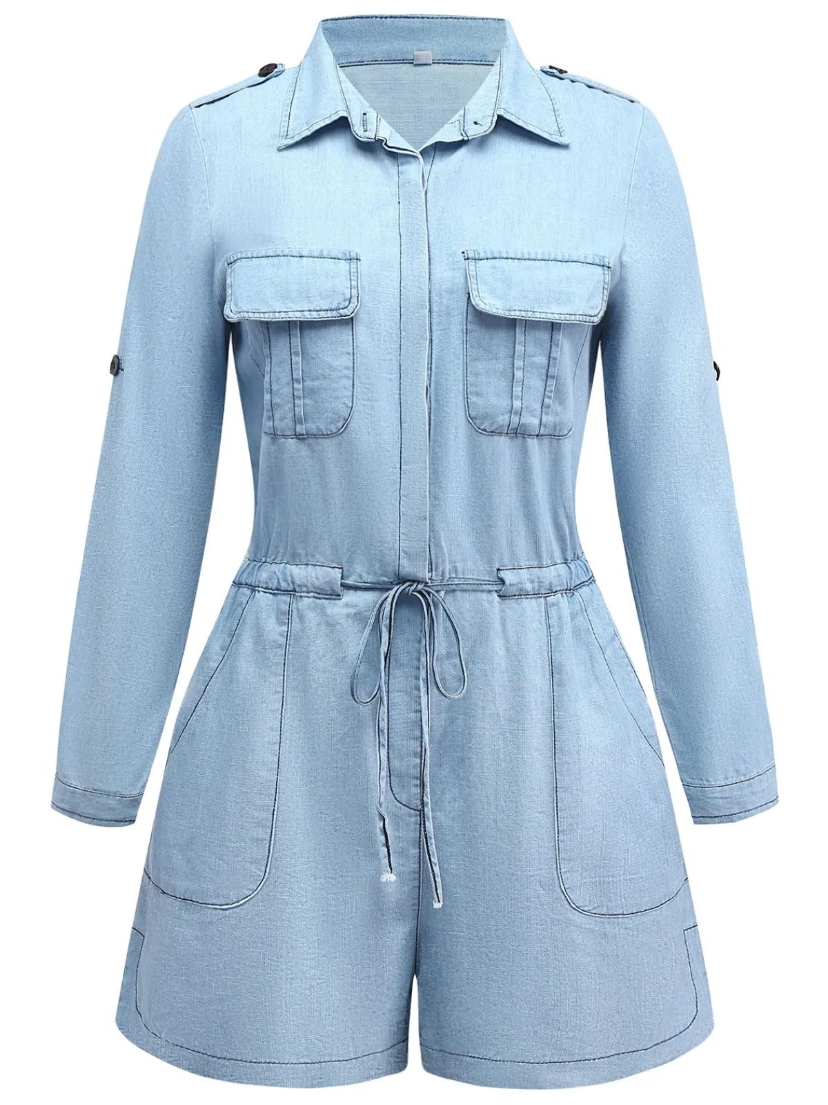 Best Retro Stage 1950s Denim Button Lapel Romper Light Blue