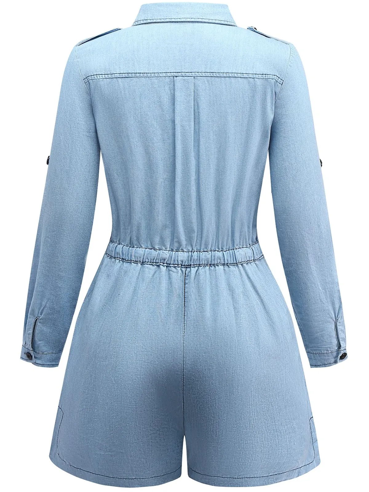 Best Retro Stage 1950s Denim Button Lapel Romper Light Blue