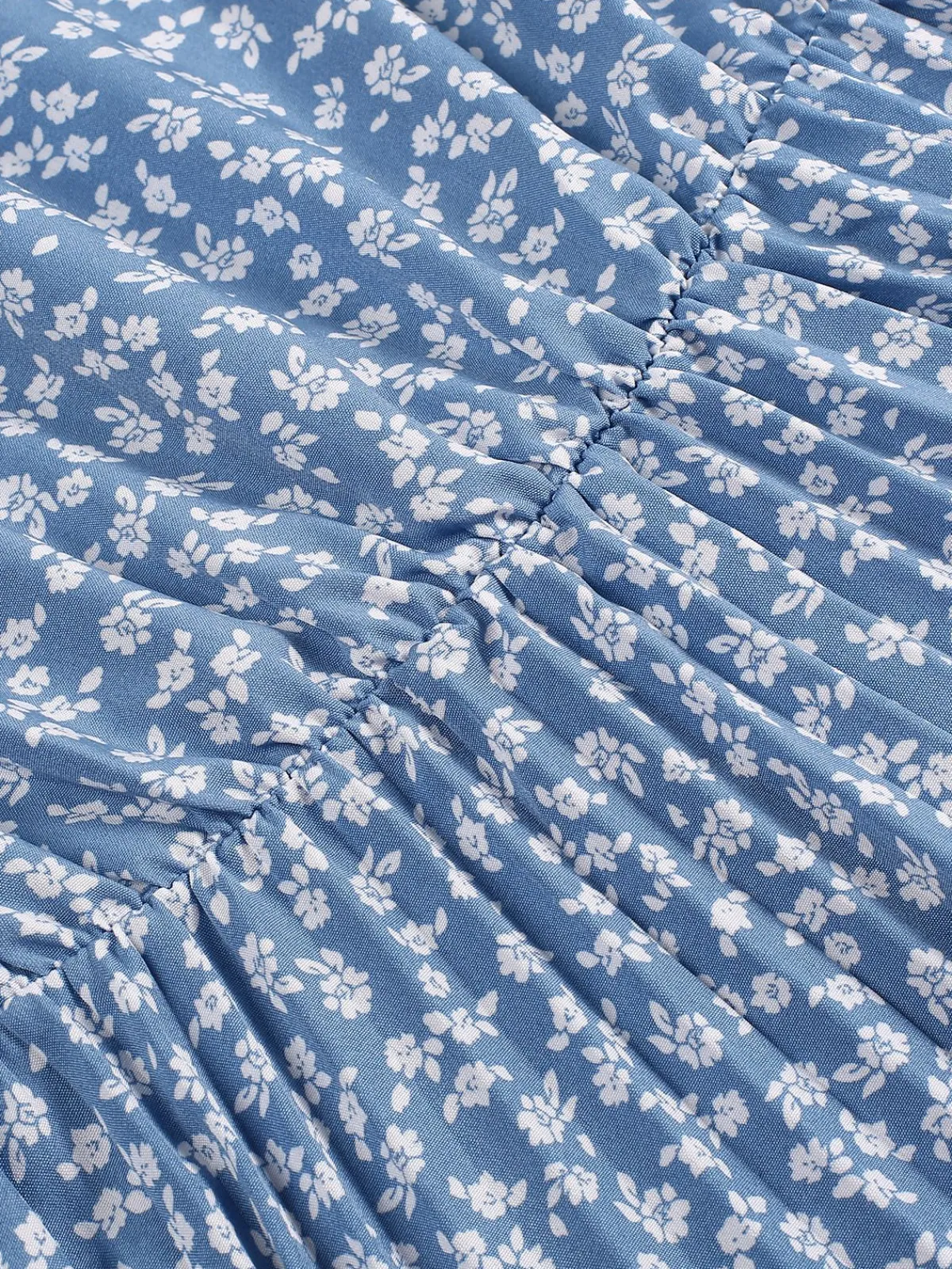 Fashion Retro Stage 1940s Floral Pleated Dress Light Blue