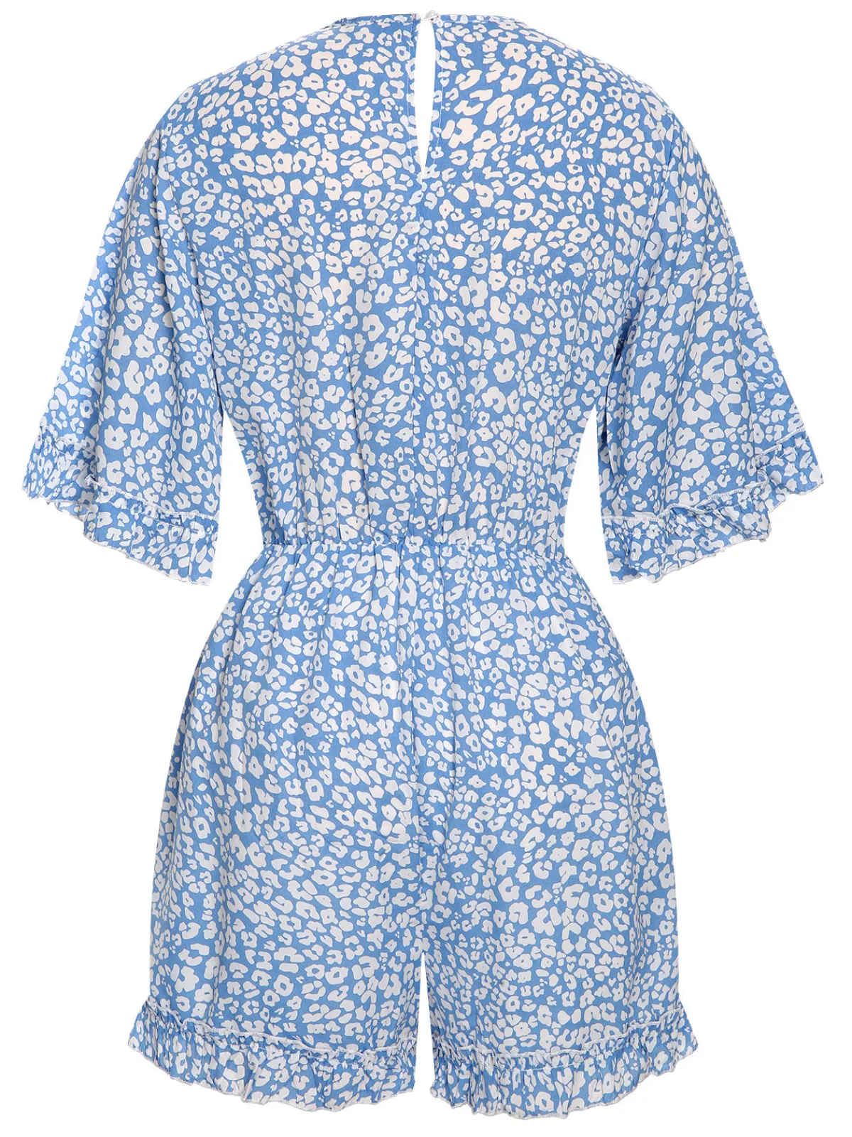 Discount Retro Stage 1950s Leopard V-Neck Flounce Sleeve Romper Light Blue