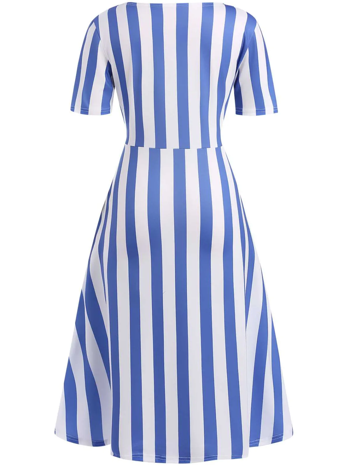 Outlet Retro Stage 1940s Nautical Striped Belted Dress Light Blue