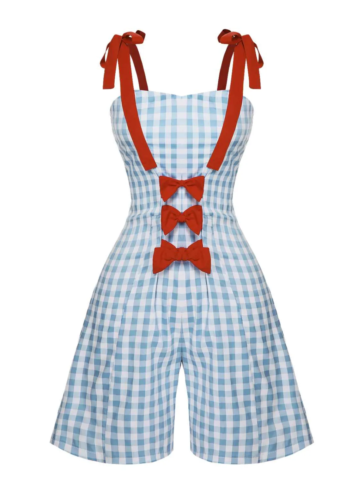Outlet Retro Stage 1950s Plaid Camisole Romper Light Blue
