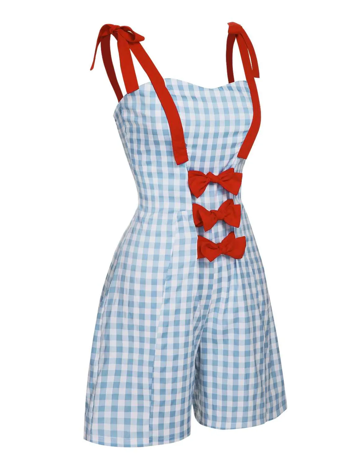 Outlet Retro Stage 1950s Plaid Camisole Romper Light Blue