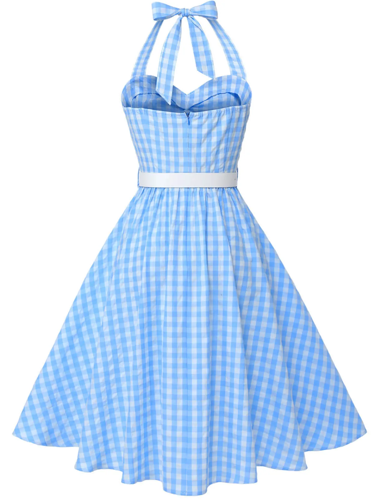 Sale Retro Stage Light 1950s Plaid Halter Swing Dress Blue