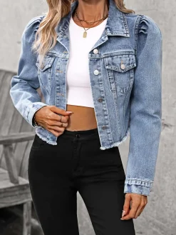 Best Retro Stage 1970s Short Denim Jacket Light Blue