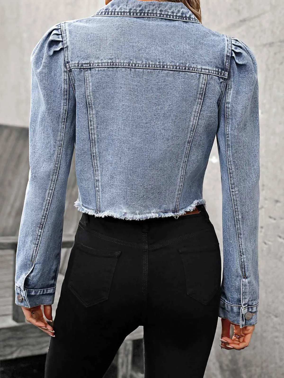Best Retro Stage 1970s Short Denim Jacket Light Blue