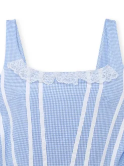 Hot Retro Stage 1950s Slip Gingham Lace Dress Light Blue