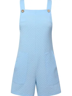 Clearance Retro Stage 1950s Solid Checkerboard Textured Romper Light Blue