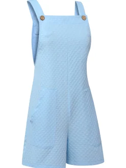 Clearance Retro Stage 1950s Solid Checkerboard Textured Romper Light Blue