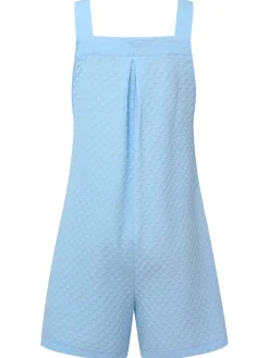 Clearance Retro Stage 1950s Solid Checkerboard Textured Romper Light Blue