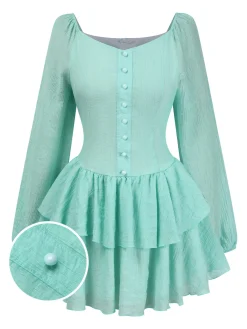 Discount Retro Stage 1960s Solid Layered Hem Chiffon Dress Light Blue